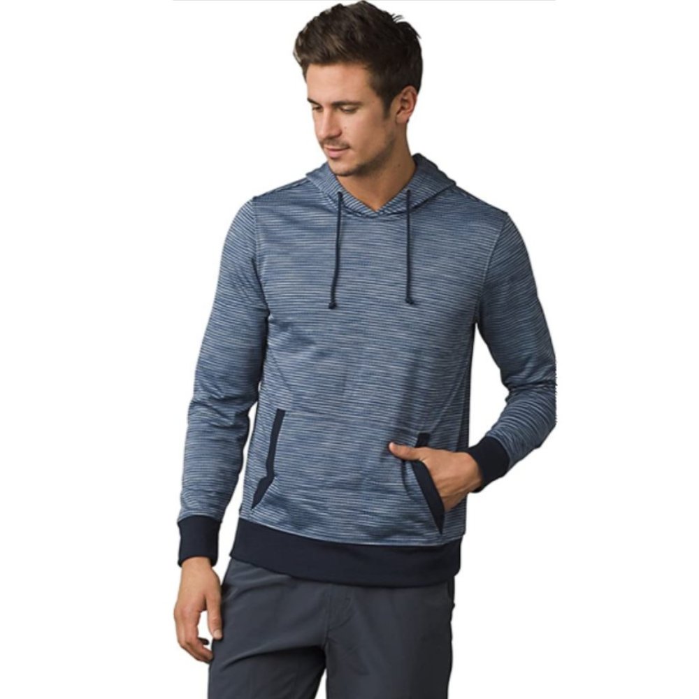 Prana Gatten Hoodie Striped Navy Blue sz S